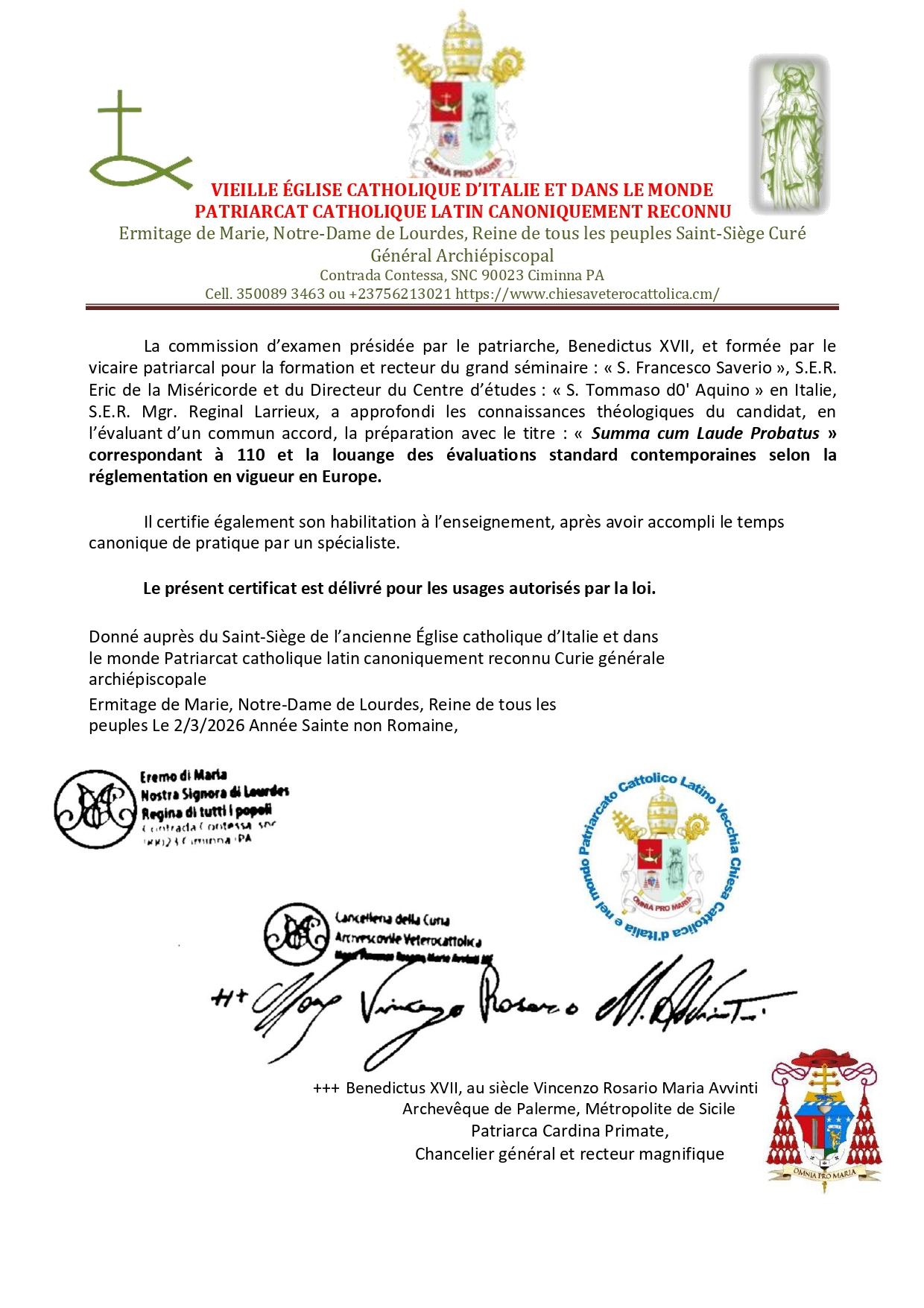Doctorat en phylosophie et Théologie
