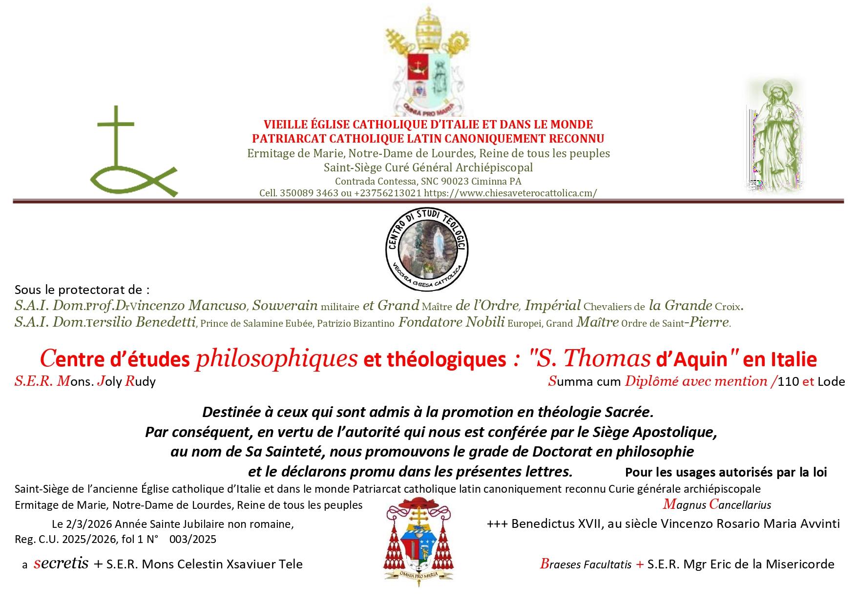 Doctorat en phylosophie et Théologie